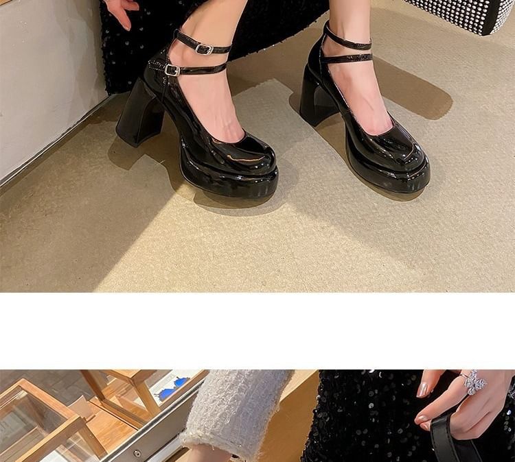 Pumps Toe Jane Heel Round Platform Chunky Mary