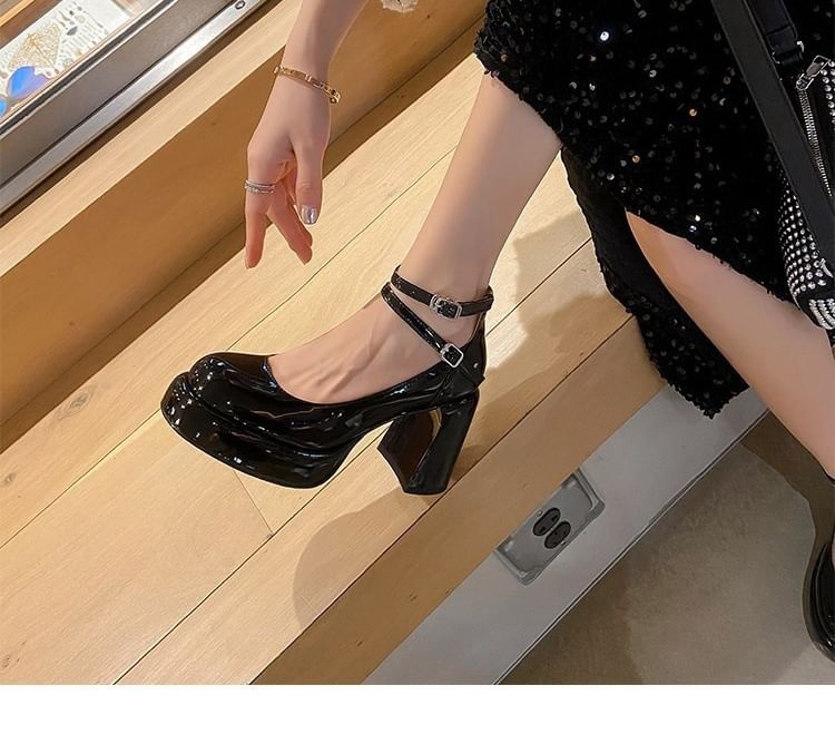 Pumps Toe Jane Heel Round Platform Chunky Mary