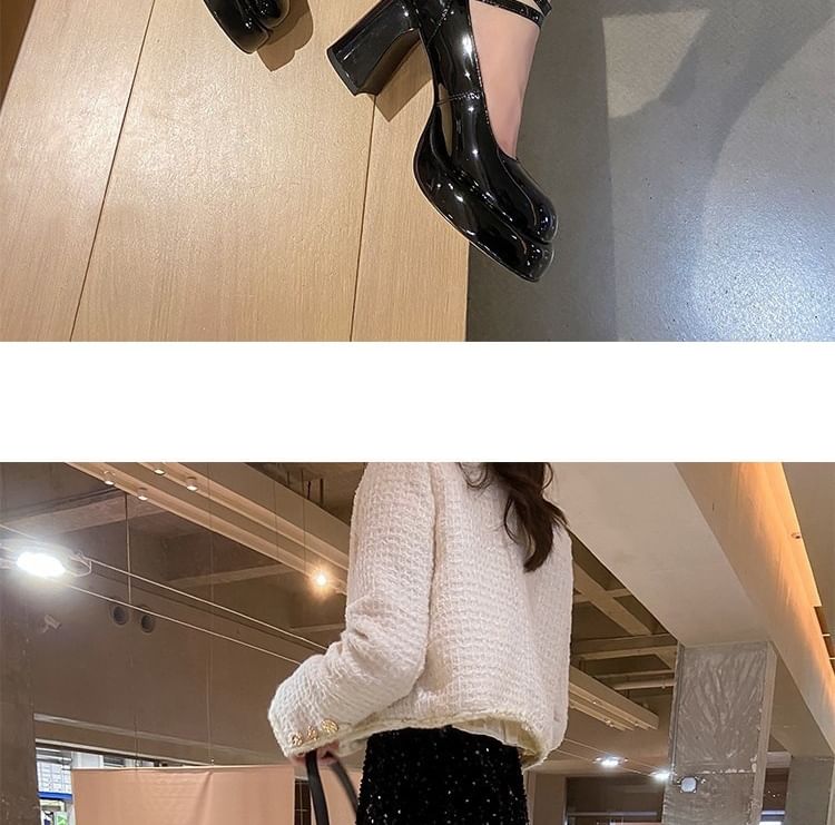 Pumps Toe Jane Heel Round Platform Chunky Mary