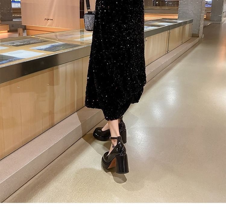 Pumps Toe Jane Heel Round Platform Chunky Mary