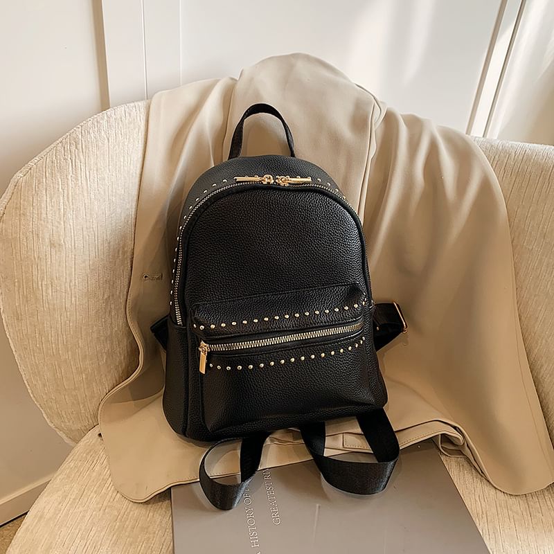 Studded Leather Faux Backpack Plain