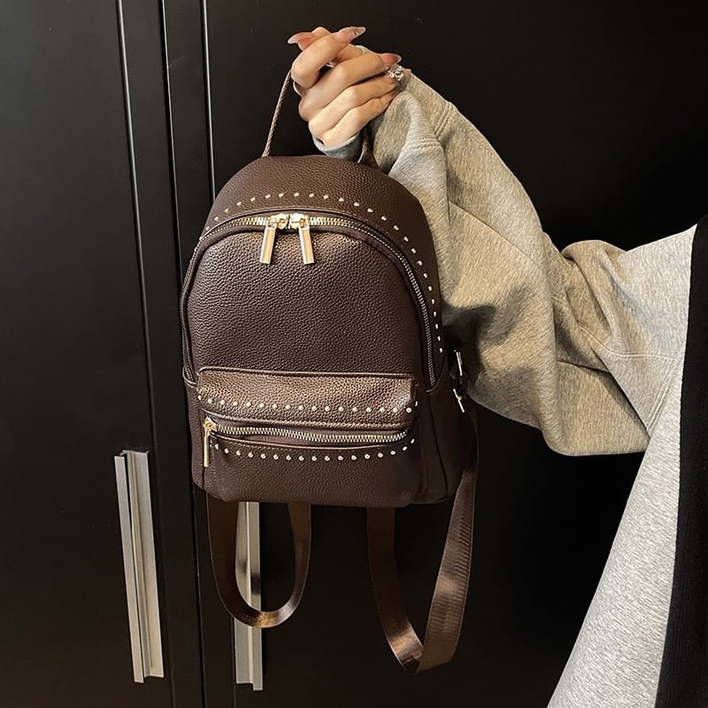 Studded Leather Faux Backpack Plain