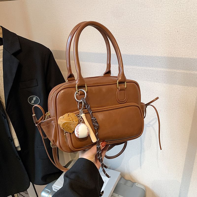 / Leather Bag Set Backpack Charm Plain Bow Accent Faux