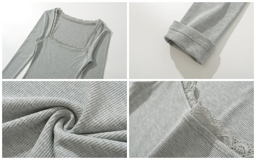 Square Neck Lace-Trim Cropped Tee
