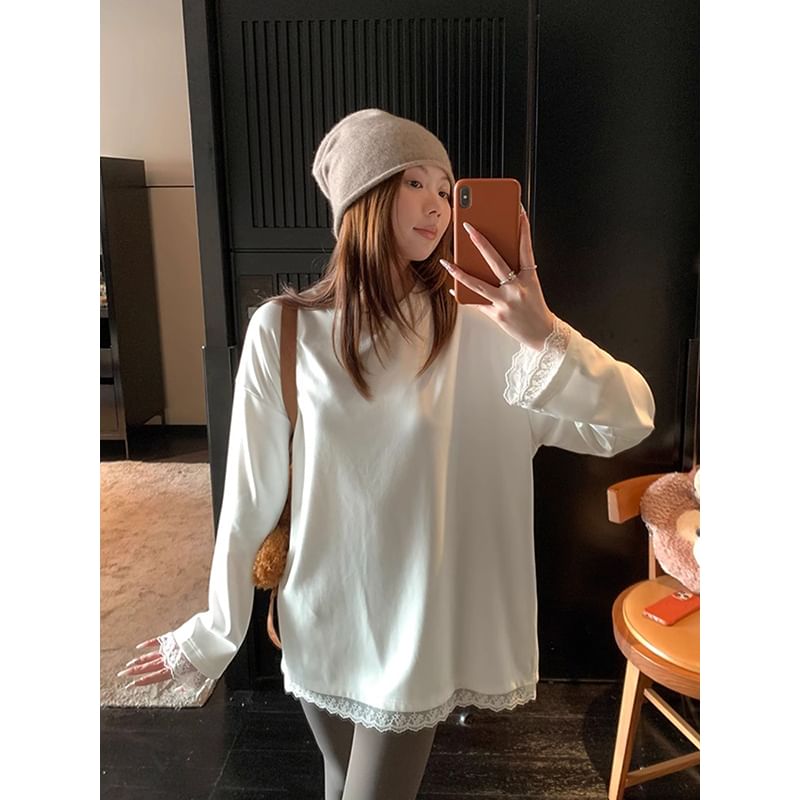 Round Neck Lace-Trim Tee