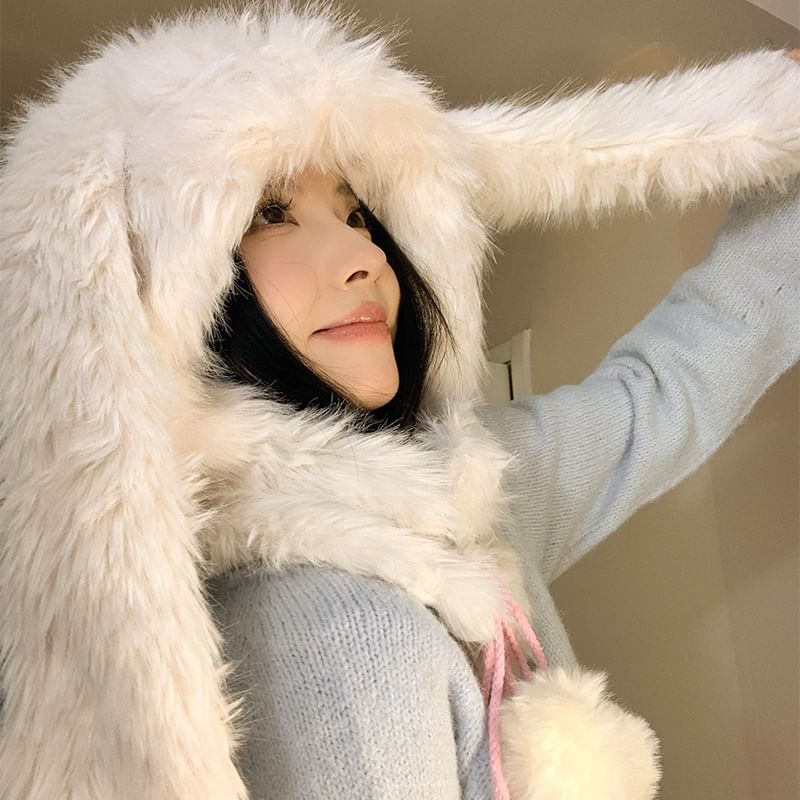 Pom Ear Trapper Rabbit Hat