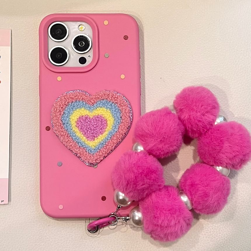 Heart Pom Set Embroidered Case Strap / Phone