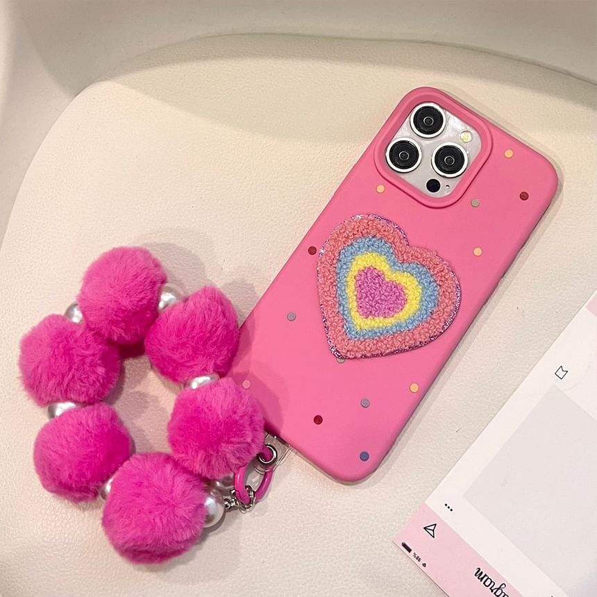 Heart Pom Set Embroidered Case Strap / Phone