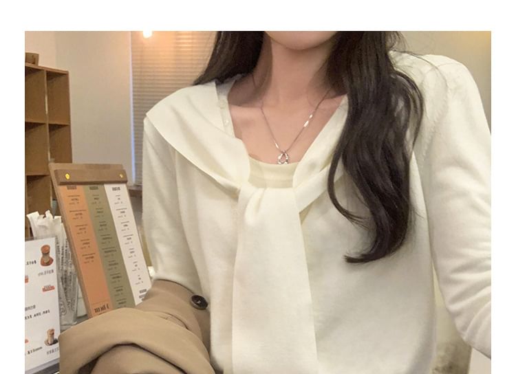 Plain V-Neck Mock Two-Piece Button Front Cardigan
