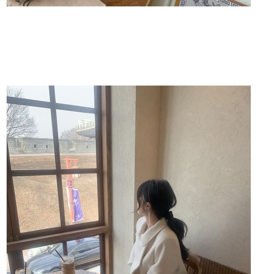 Lapel Collar Plain Double-Breasted Wool Coat