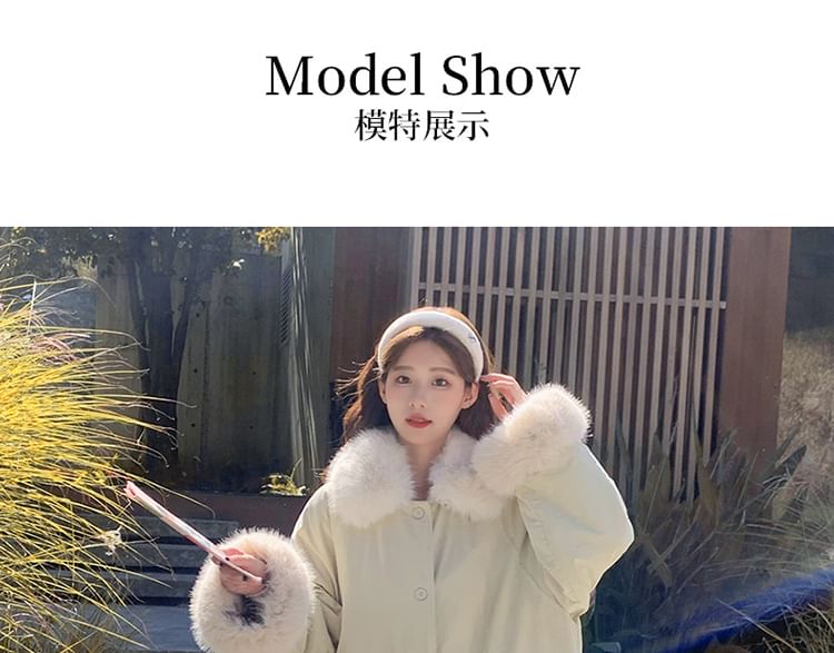 Fluffy Collar Button-Up Coat