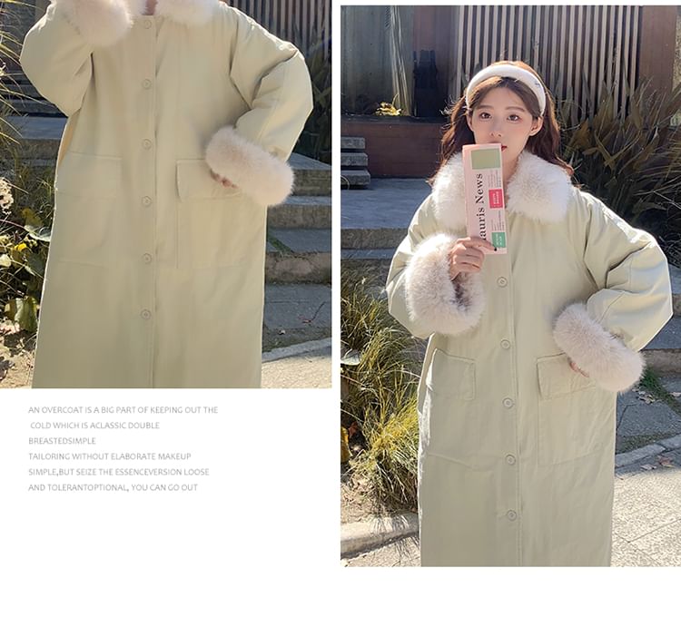 Fluffy Collar Button-Up Coat
