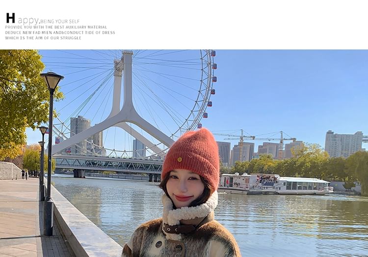 Fluffy Collar Plaid Double-Breasted Jacket