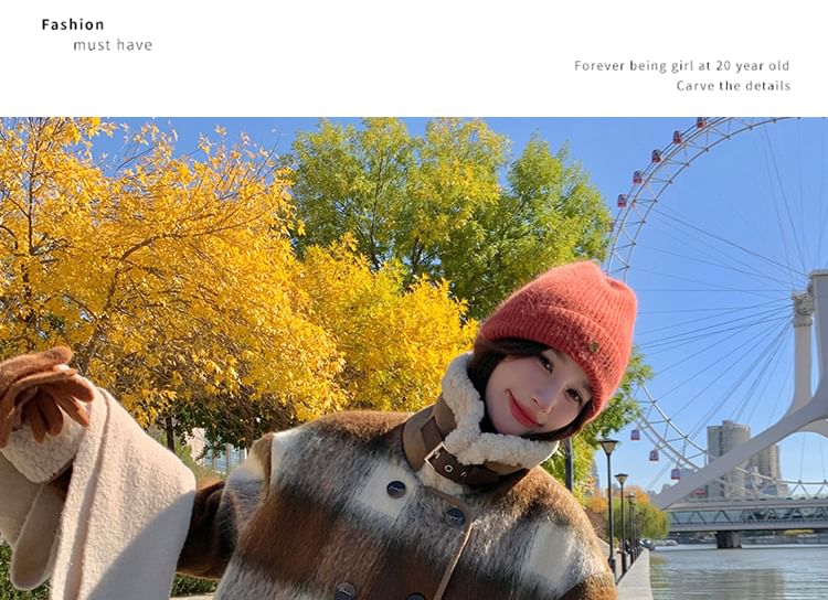 Fluffy Collar Plaid Double-Breasted Jacket