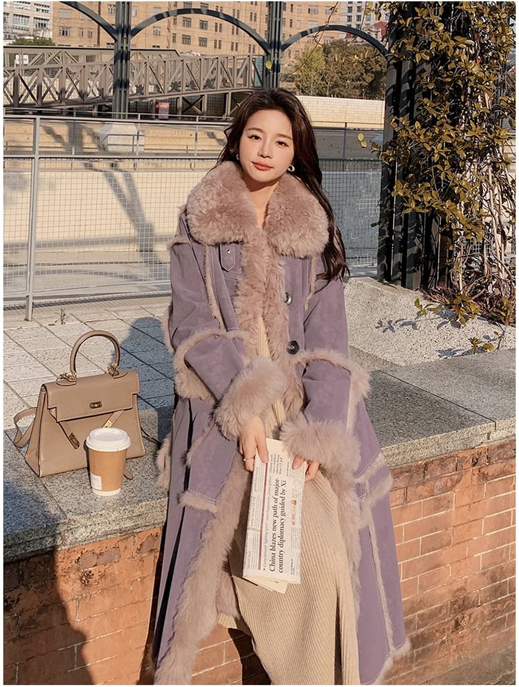 Fluffy Collar Buckled Button-Up Jacket