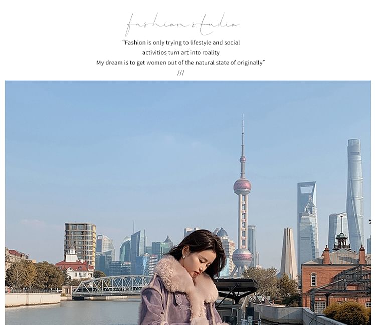 Fluffy Collar Buckled Button-Up Jacket