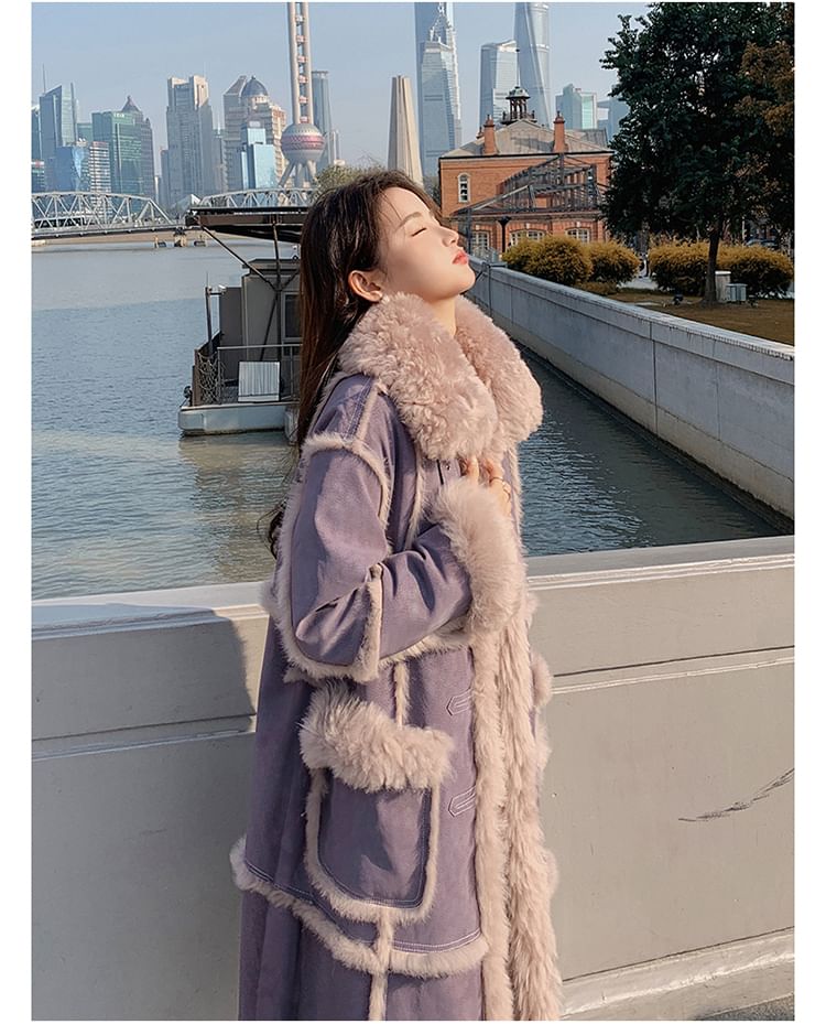 Fluffy Collar Buckled Button-Up Jacket