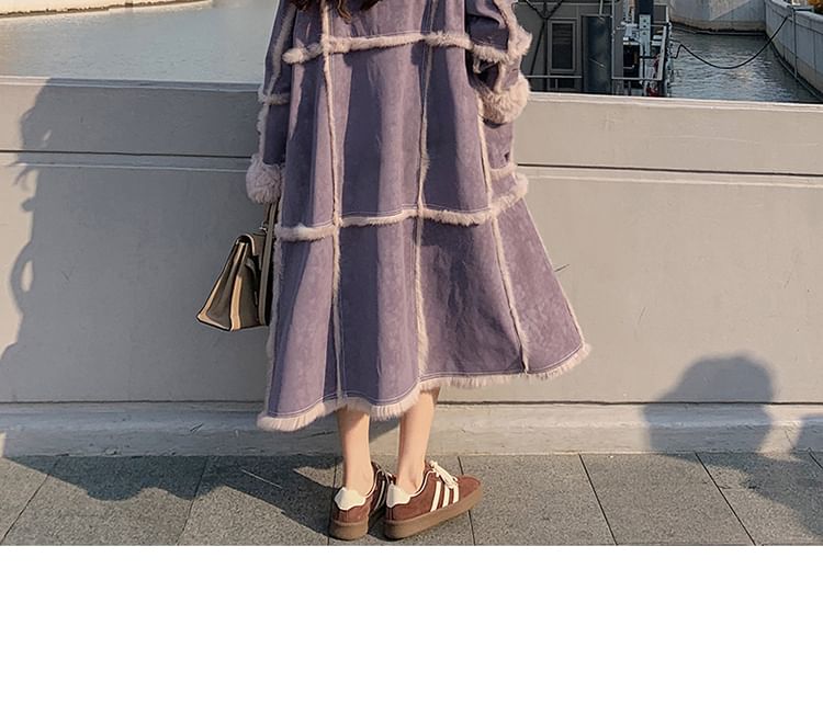 Fluffy Collar Buckled Button-Up Jacket