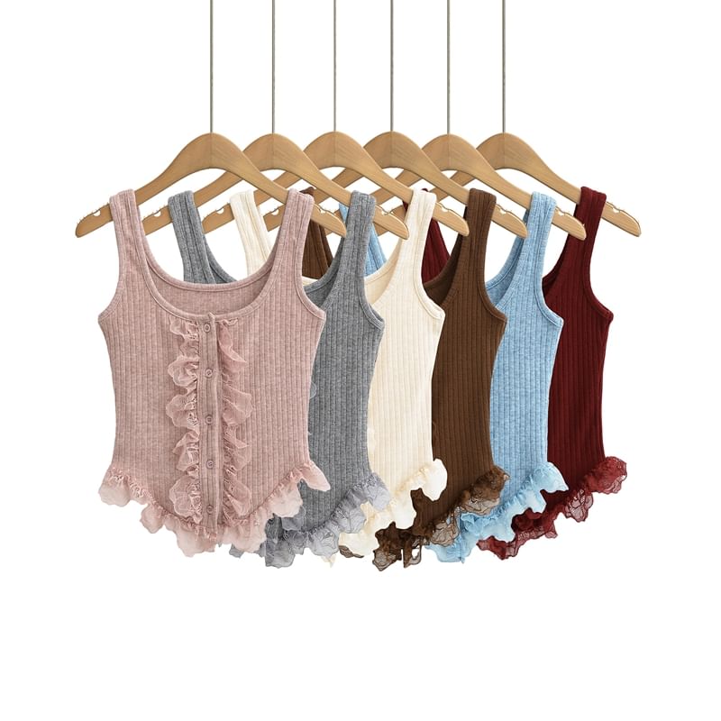 Button-Up Lace Crop Tank