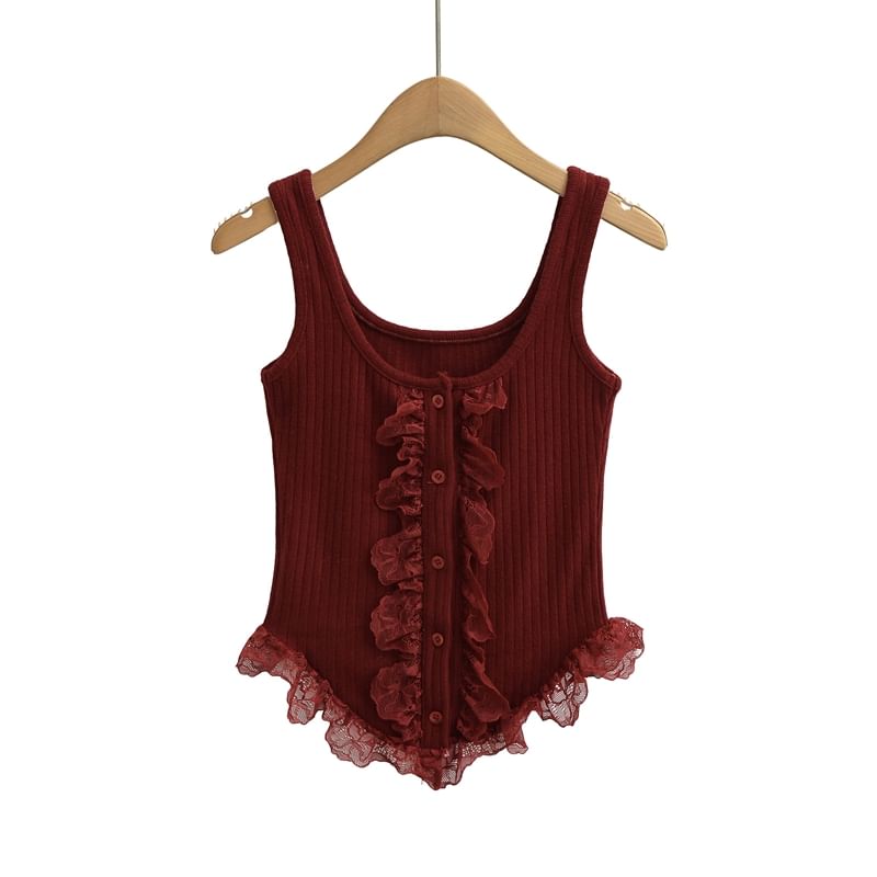 Button-Up Lace Crop Tank