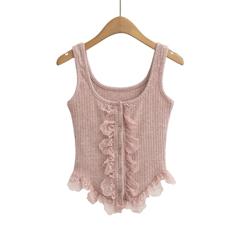 Button-Up Lace Crop Tank