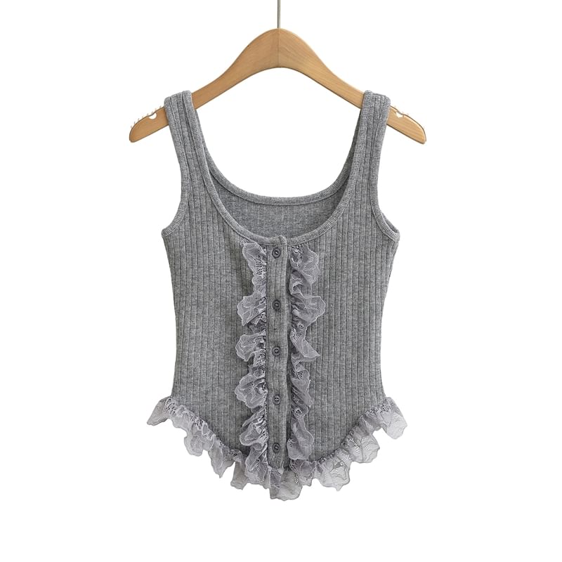 Button-Up Lace Crop Tank