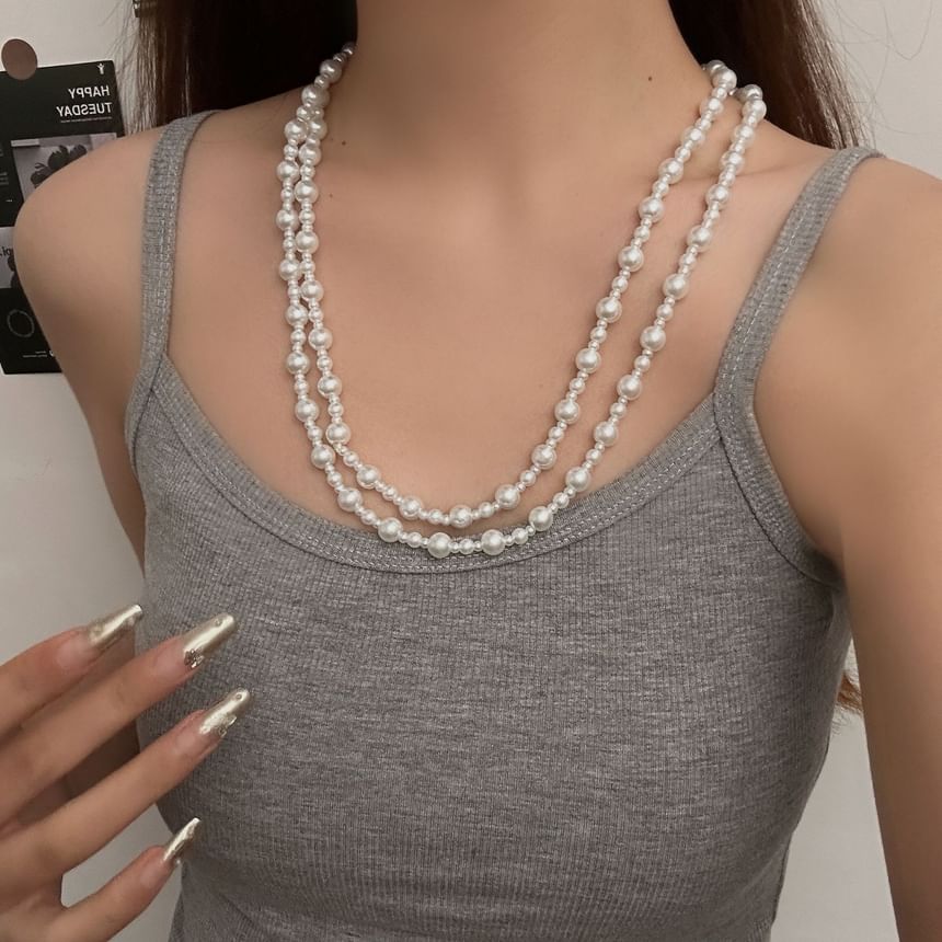 Pearl Layered Faux Beaded Necklace