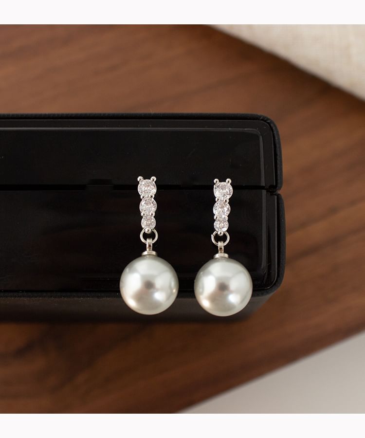 Faux Alloy Rhinestone Earring Pearl Dangle