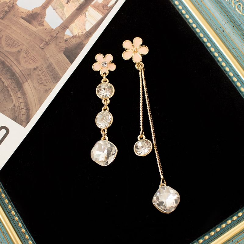 Alloy Dangle Rhinestone Earring Asymmetrical Floral
