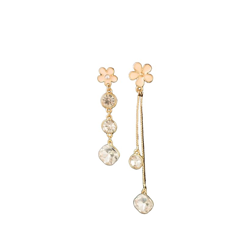 Alloy Dangle Rhinestone Earring Asymmetrical Floral