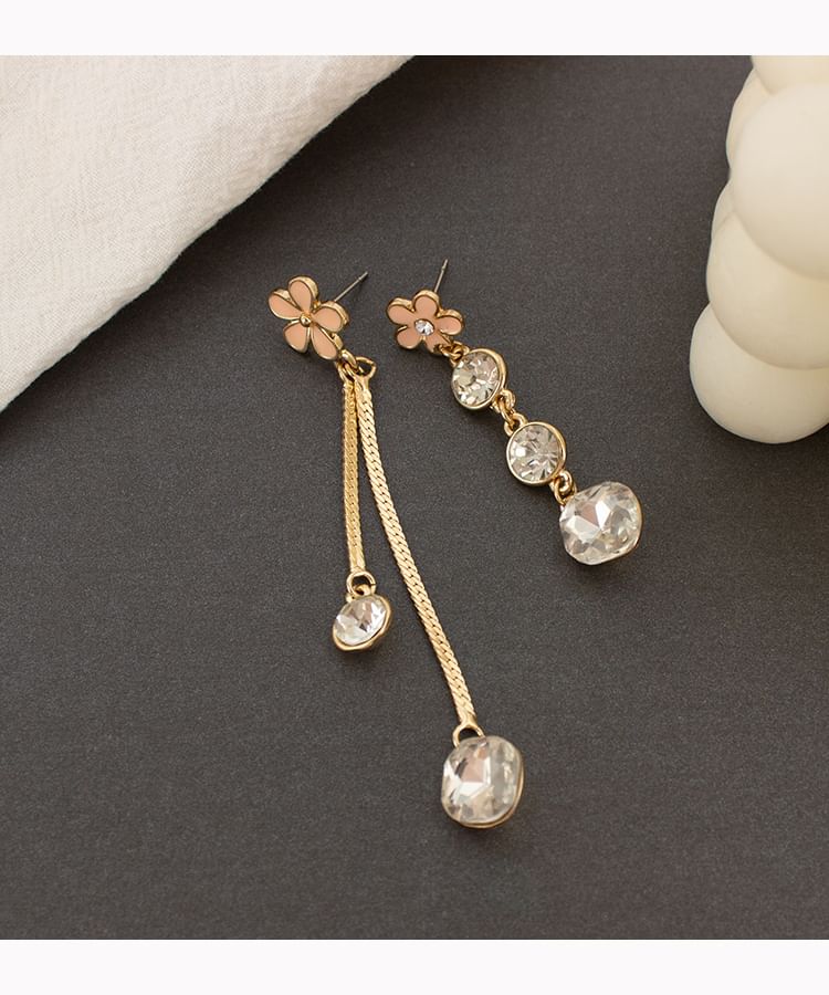 Alloy Dangle Rhinestone Earring Asymmetrical Floral