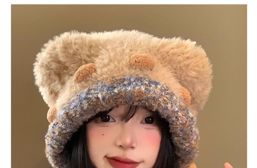 Panel Hat Knit Ear Fluffy Bear