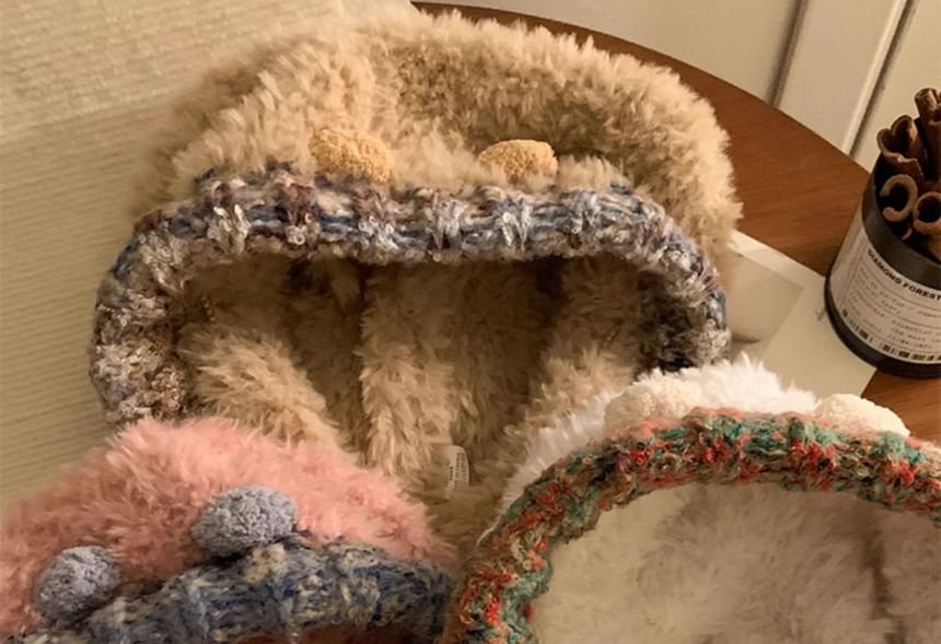 Panel Hat Knit Ear Fluffy Bear