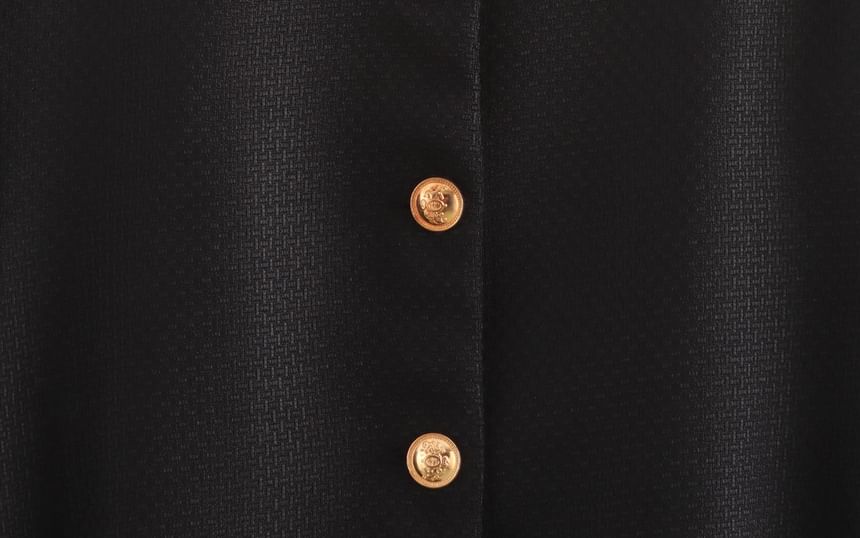 Round Neck Plain Tie-Waist Tweed Button Jacket