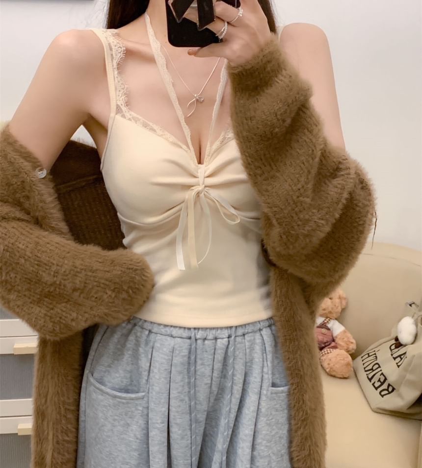 Top Crop Trim V-Neck Lace Cami