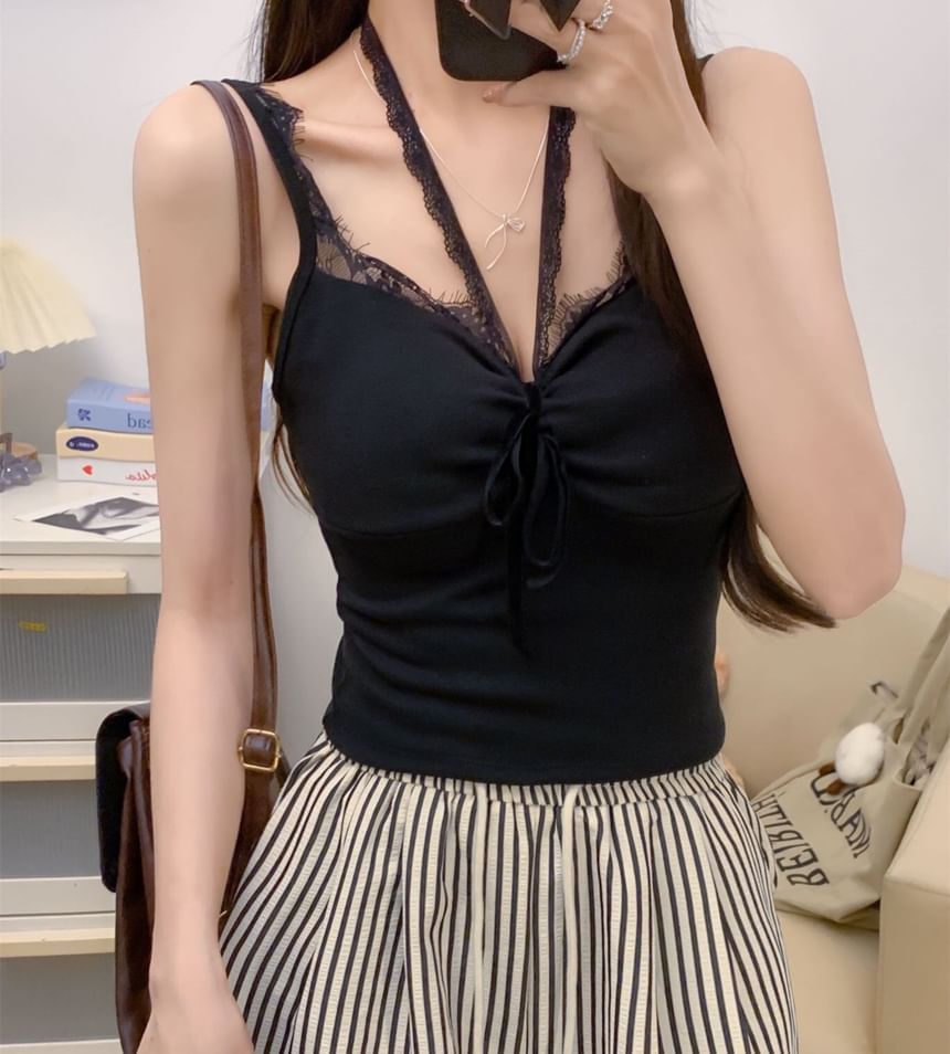 Top Crop Trim V-Neck Lace Cami