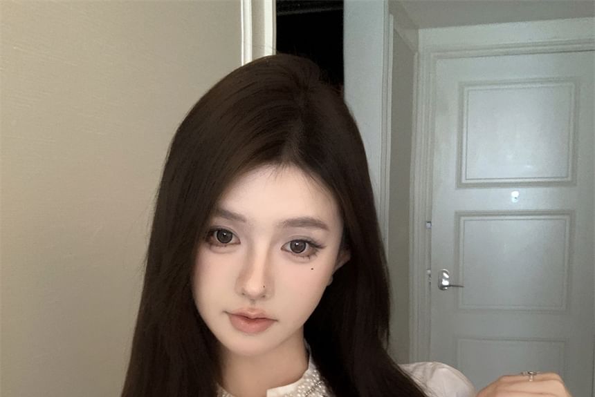 Ruffle Plain Long-Sleeve Crop Shirt