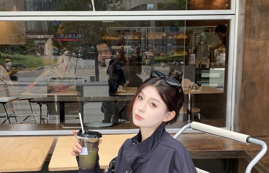 Embroidered Jacket Stand Zip Collar