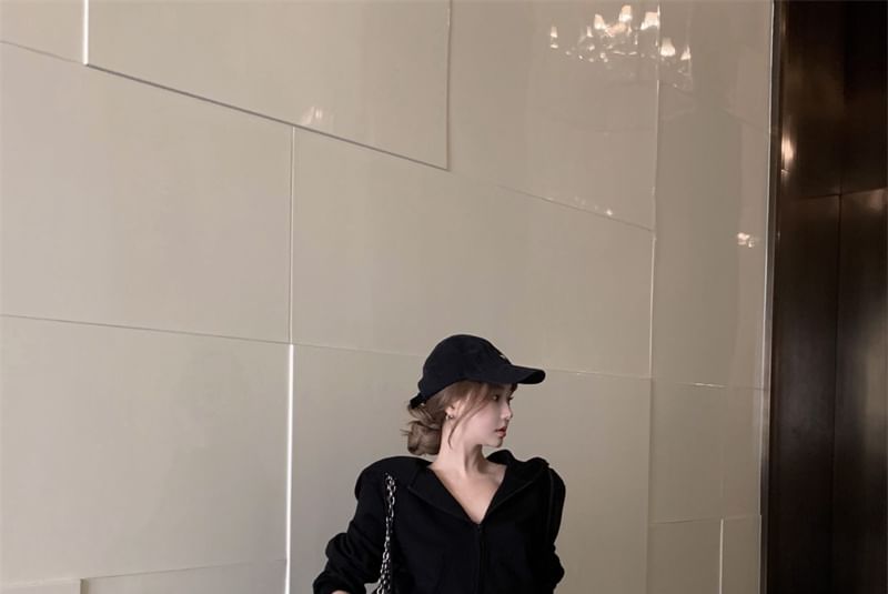 Tone Two Sweatpants / Zip Crop High Drawstring Bootcut Hoodie Plain Rise