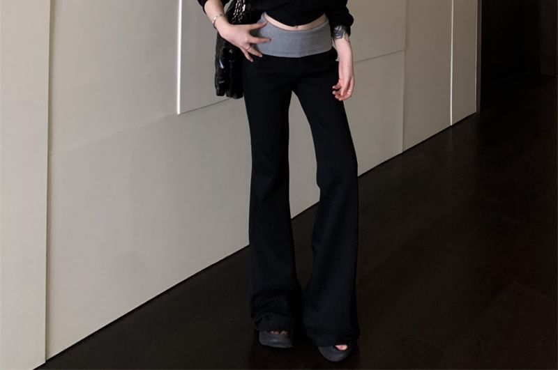 Tone Two Sweatpants / Zip Crop High Drawstring Bootcut Hoodie Plain Rise