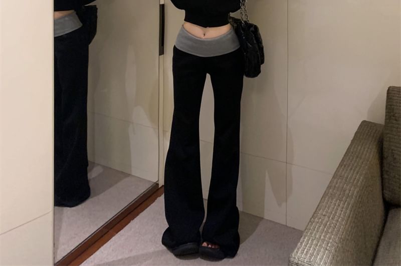 Tone Two Sweatpants / Zip Crop High Drawstring Bootcut Hoodie Plain Rise