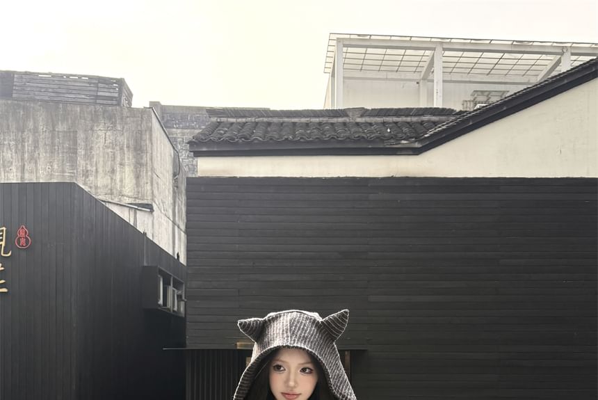 Crop Accent Zip / Waist Drawstring Hoodie Bootcut Devil Sweatpants Horn Striped