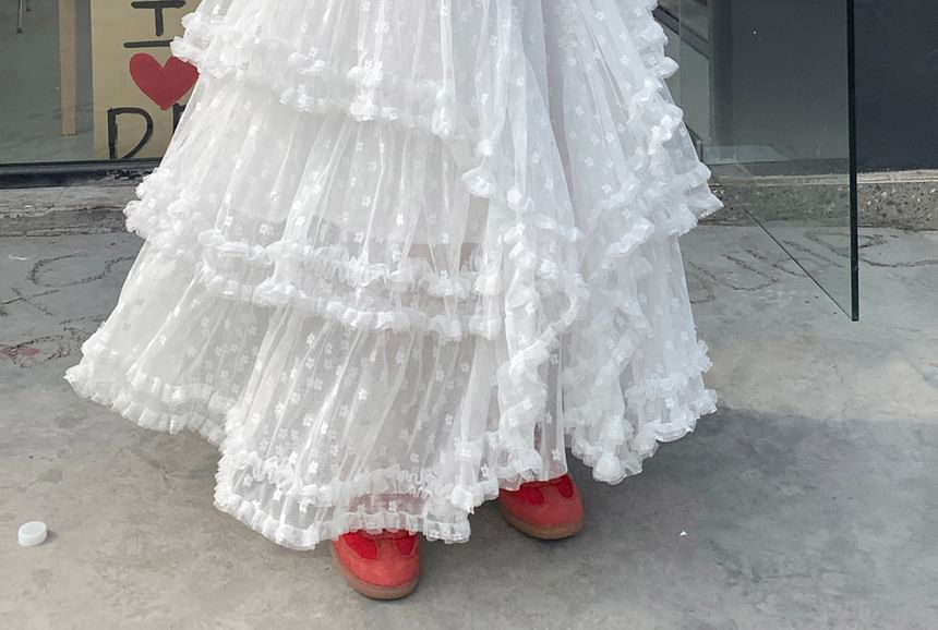 Floral Skirt High Rise Ruffle A-Line Maxi Asymmetrical