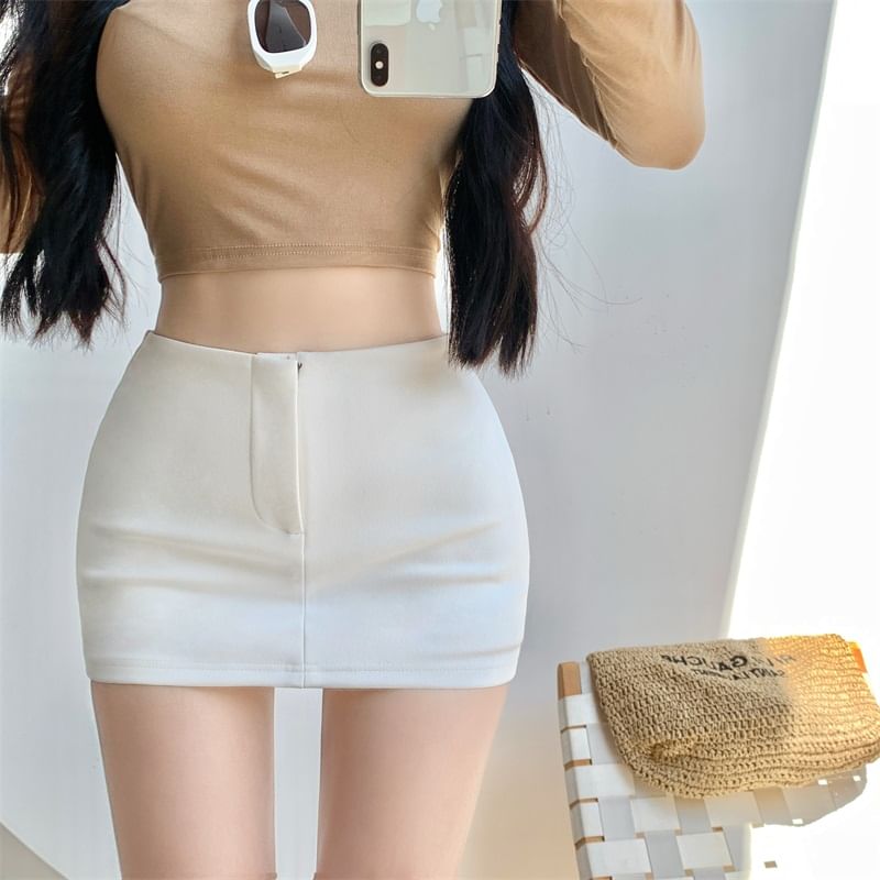 Skirt Mini Waist Plain High Pencil