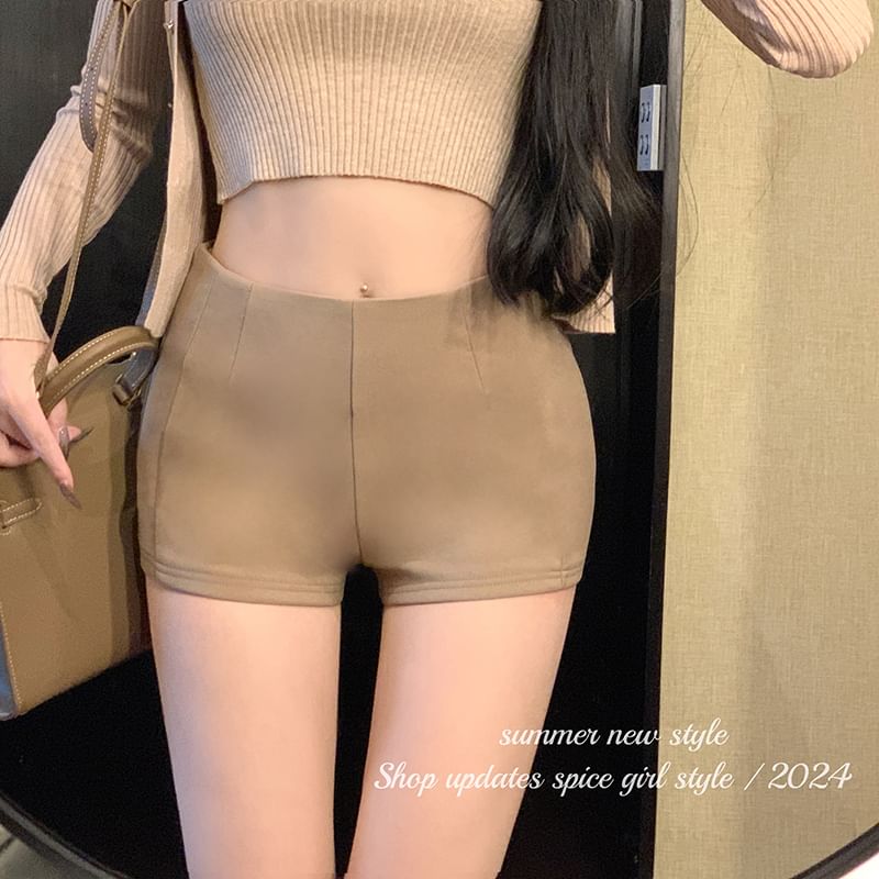 Plain Rise Mid Pants Hot