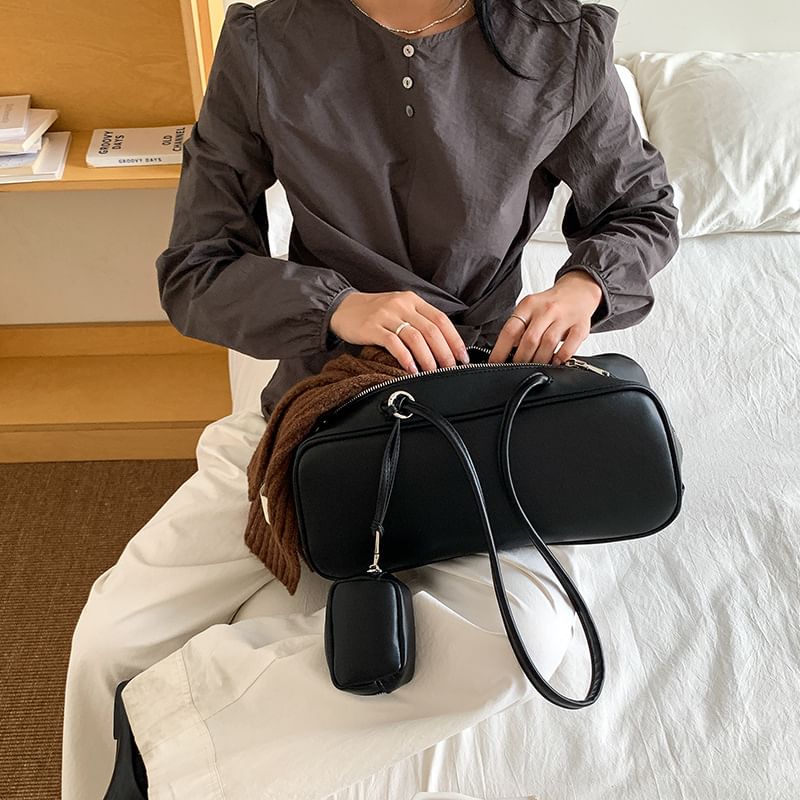 Faux Shoulder Leather Purse + Coin Set: Bag