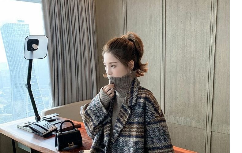 Lapel Collar Plaid Oversized Double-Breasted Coat