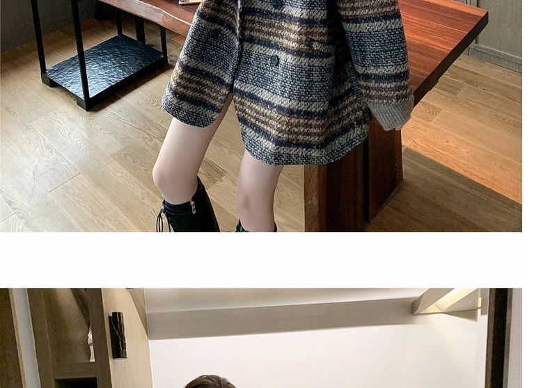 Lapel Collar Plaid Oversized Double-Breasted Coat