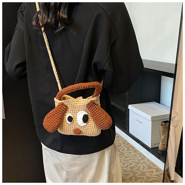 Top Bag Crossbody Handle Knit Dog