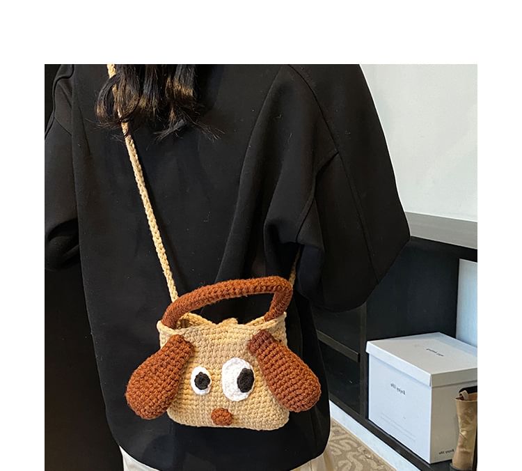 Top Bag Crossbody Handle Knit Dog